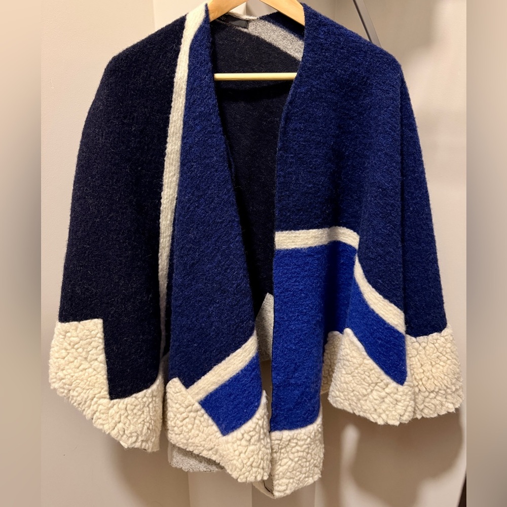 Maje Navy and Cream Wool Cape